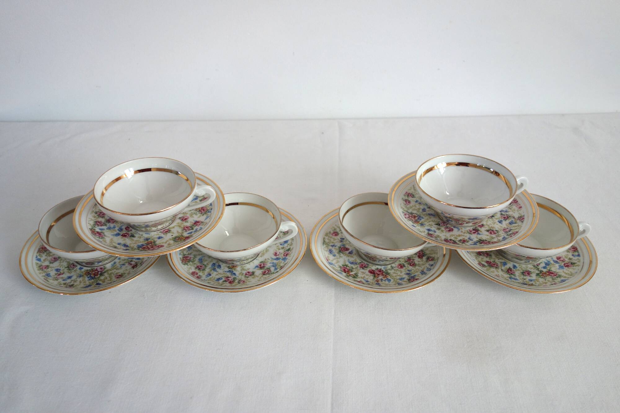 6 old Limoges porcelain tea cups PF France
