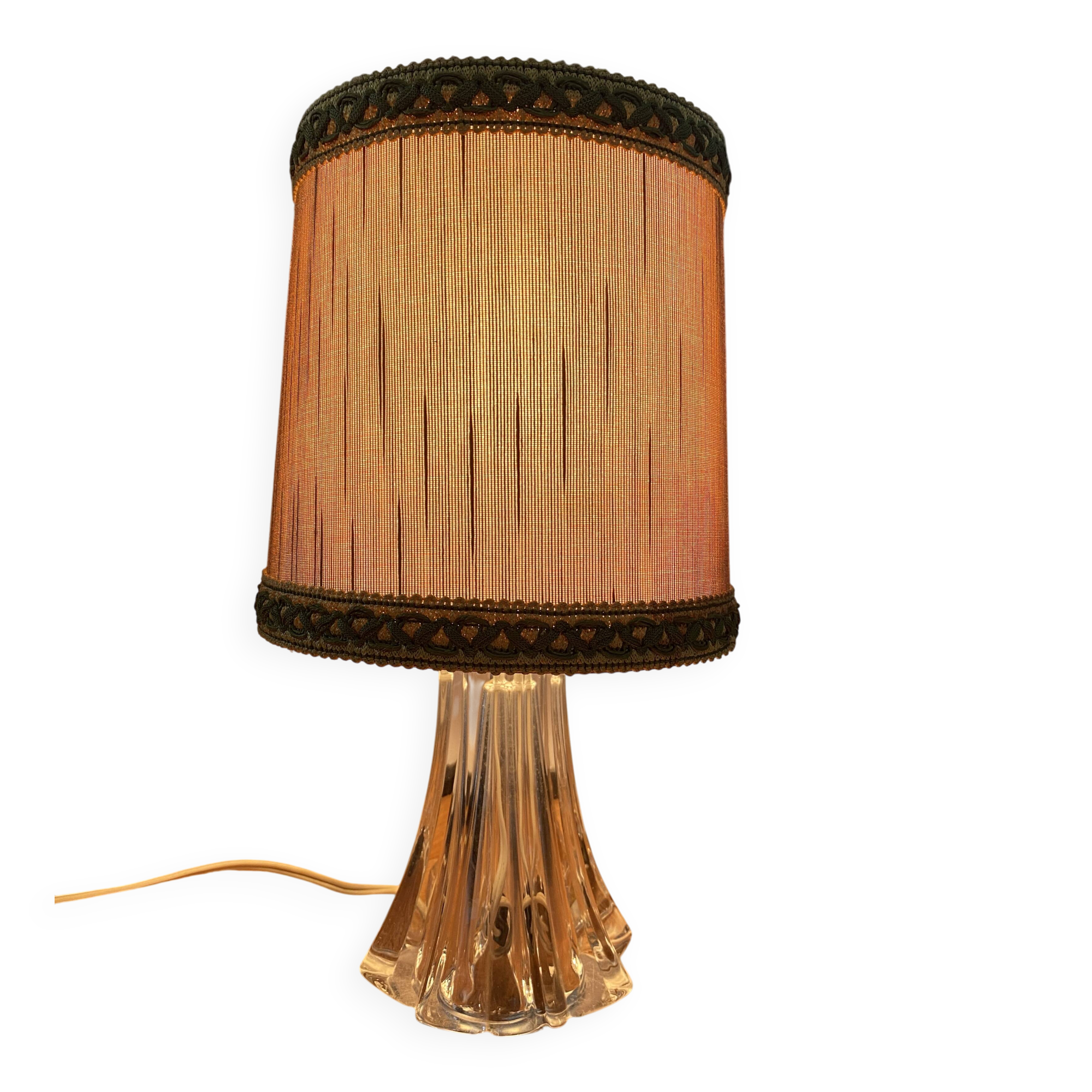 Lampe en cristal Vannes France -Pied sculpté avec étiquette d'origine