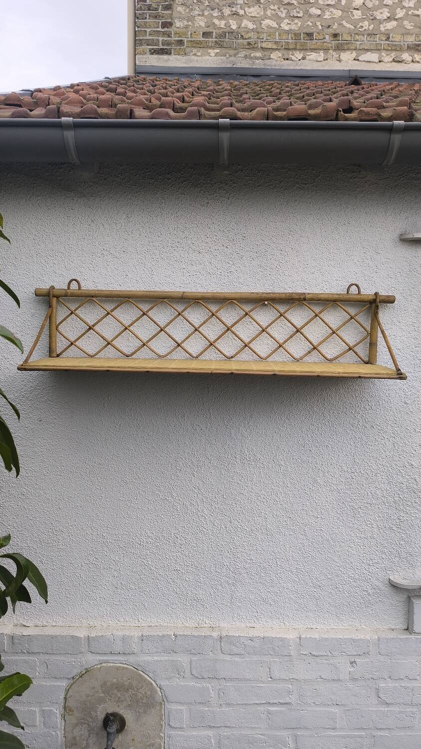 Vintage rattan wall shelf