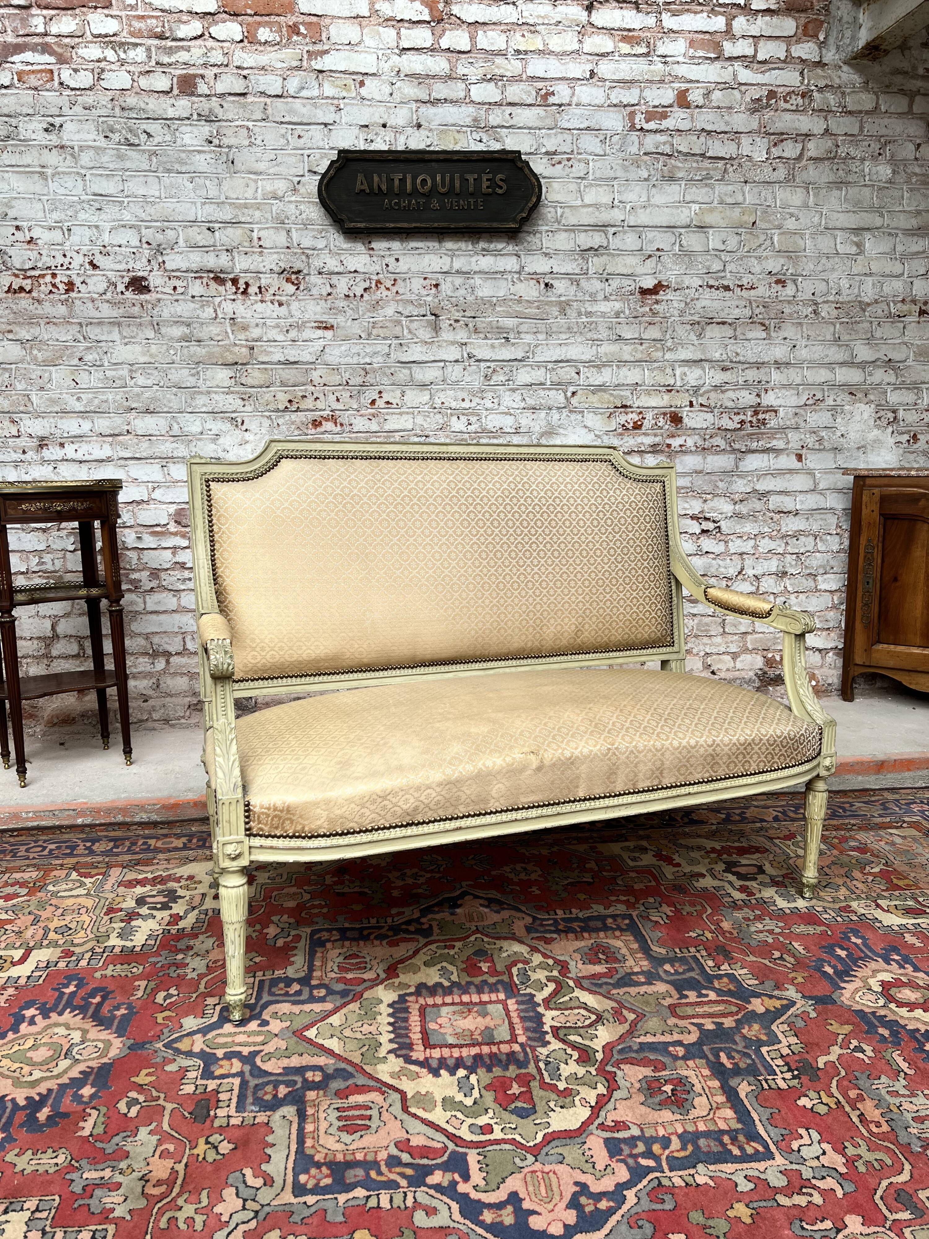 Painted Wooden Bench with Back to The Queen Style Louis XVI XIX Eme Century