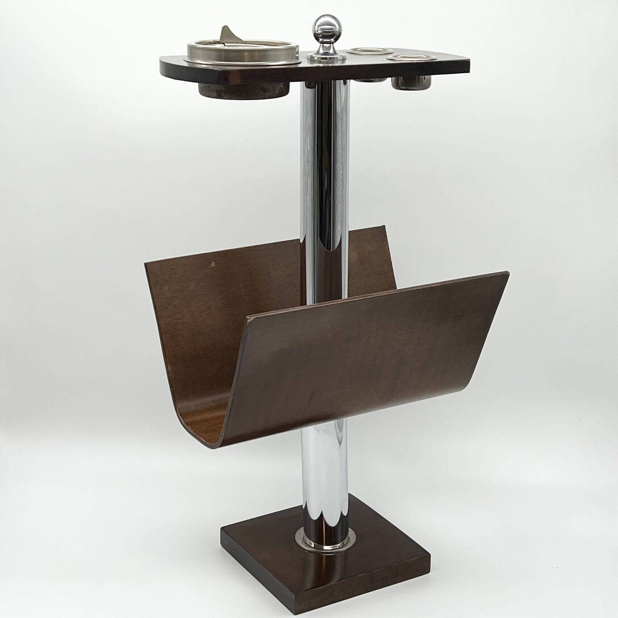 Magazine rack "Servizio da fumo" wood/metal — Italy, 1970s