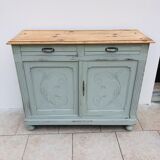 Carved buffet green-of-gray and raw wood
