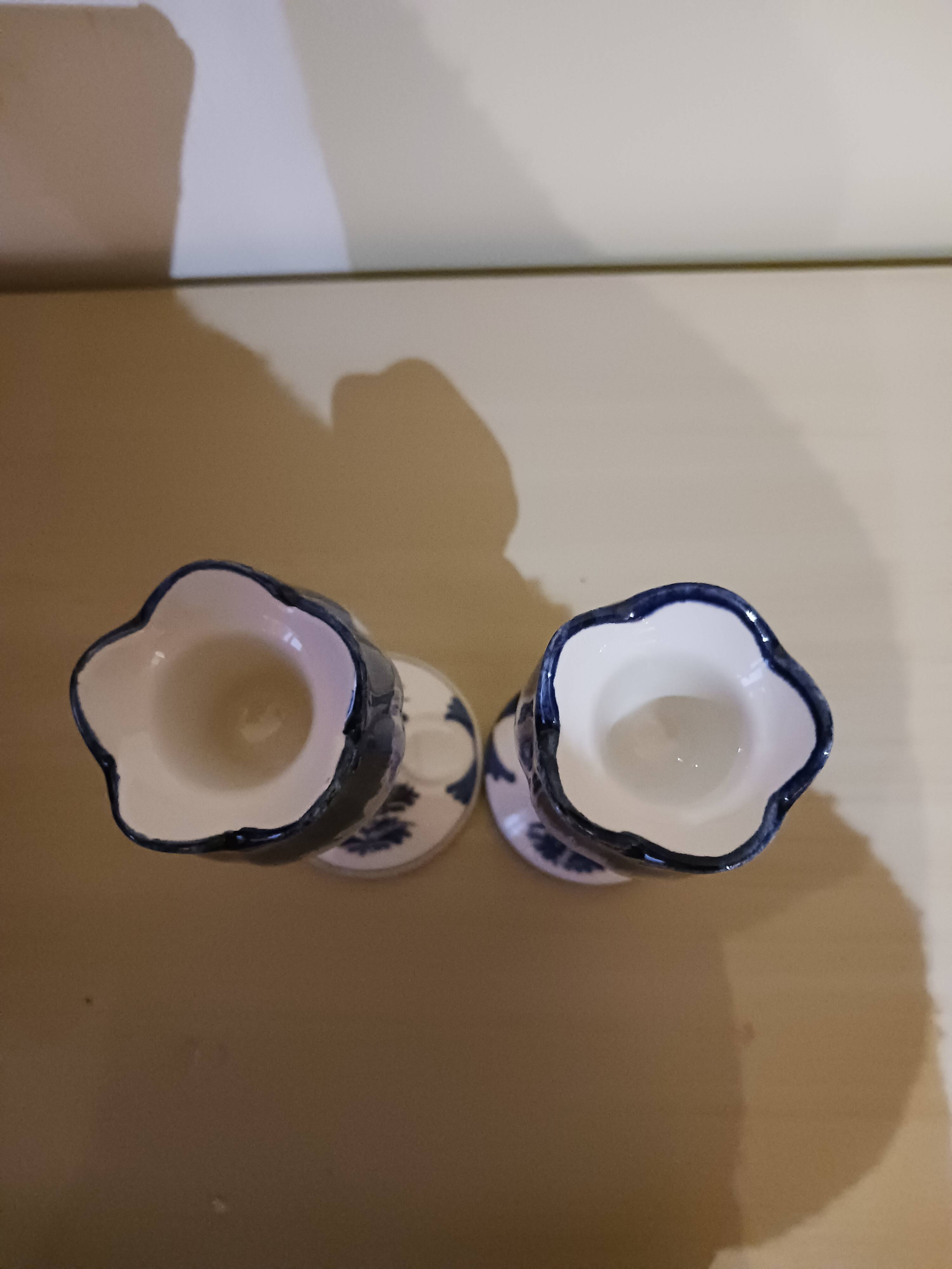 Pair of Delft earthenware candlesticks