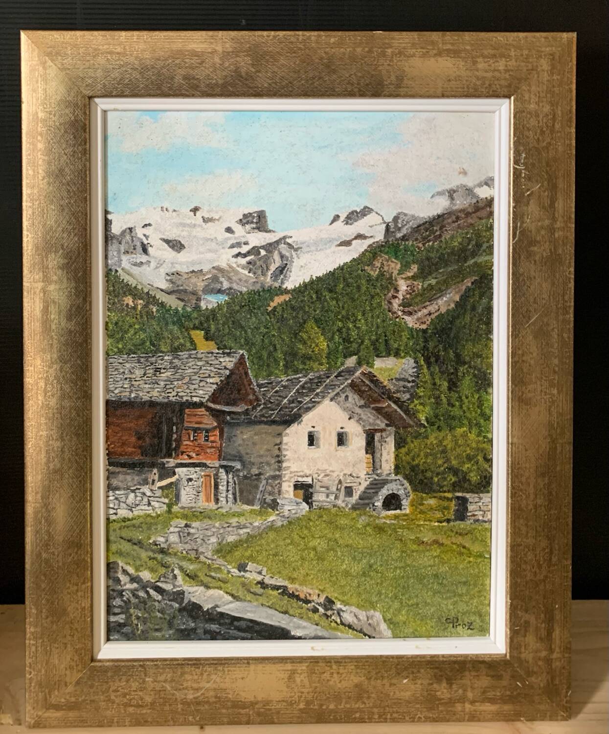 Oil on canvas mountain landscape Alps