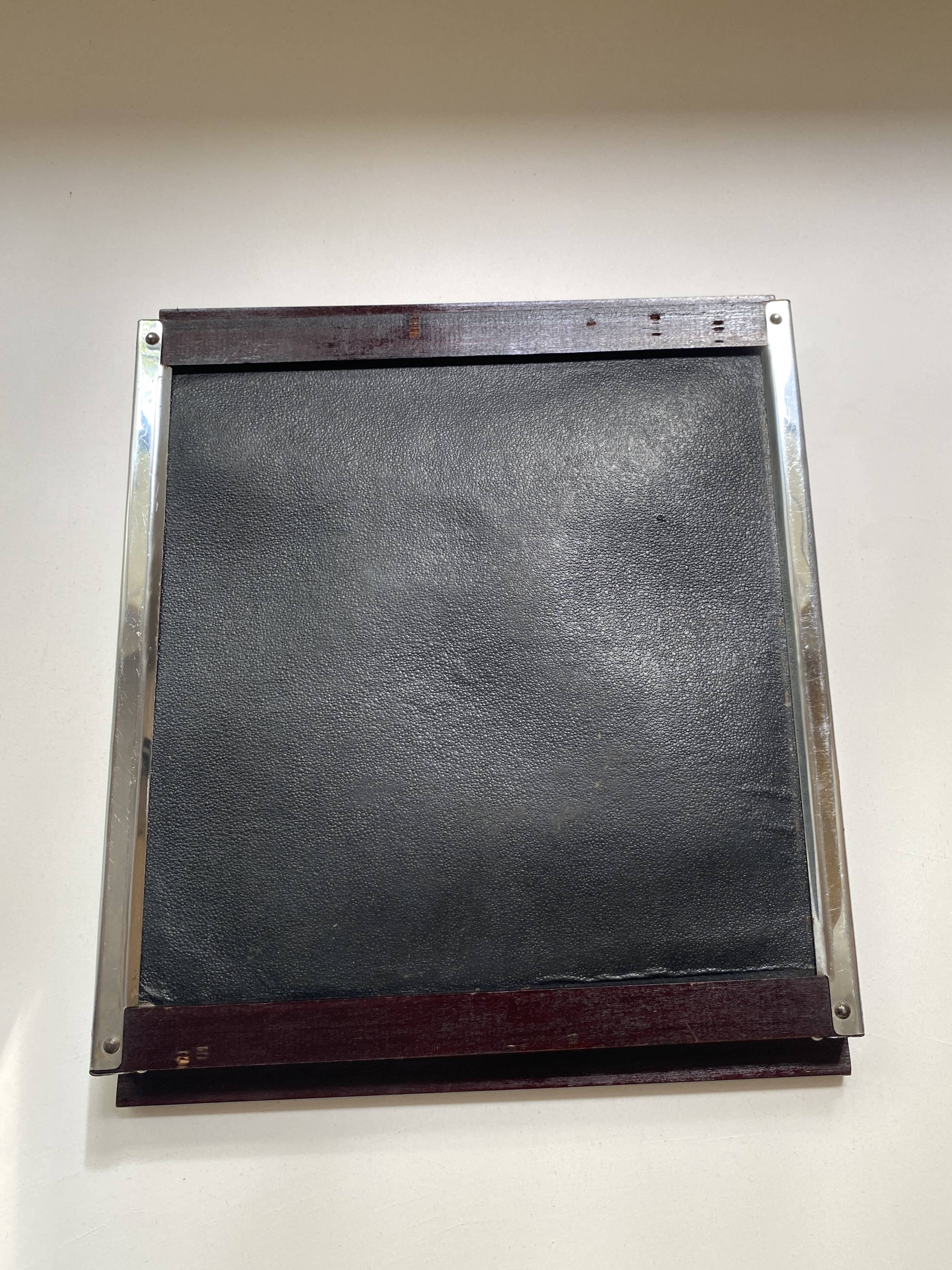 Art Deco tray, mirror, wood and metal