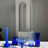 5 blue glass stemmed ice cream bowls