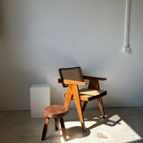 Brown solid wood stool flat circular seat