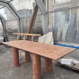 Large rectangle stone dining table in red/pink Portuguese Travertine