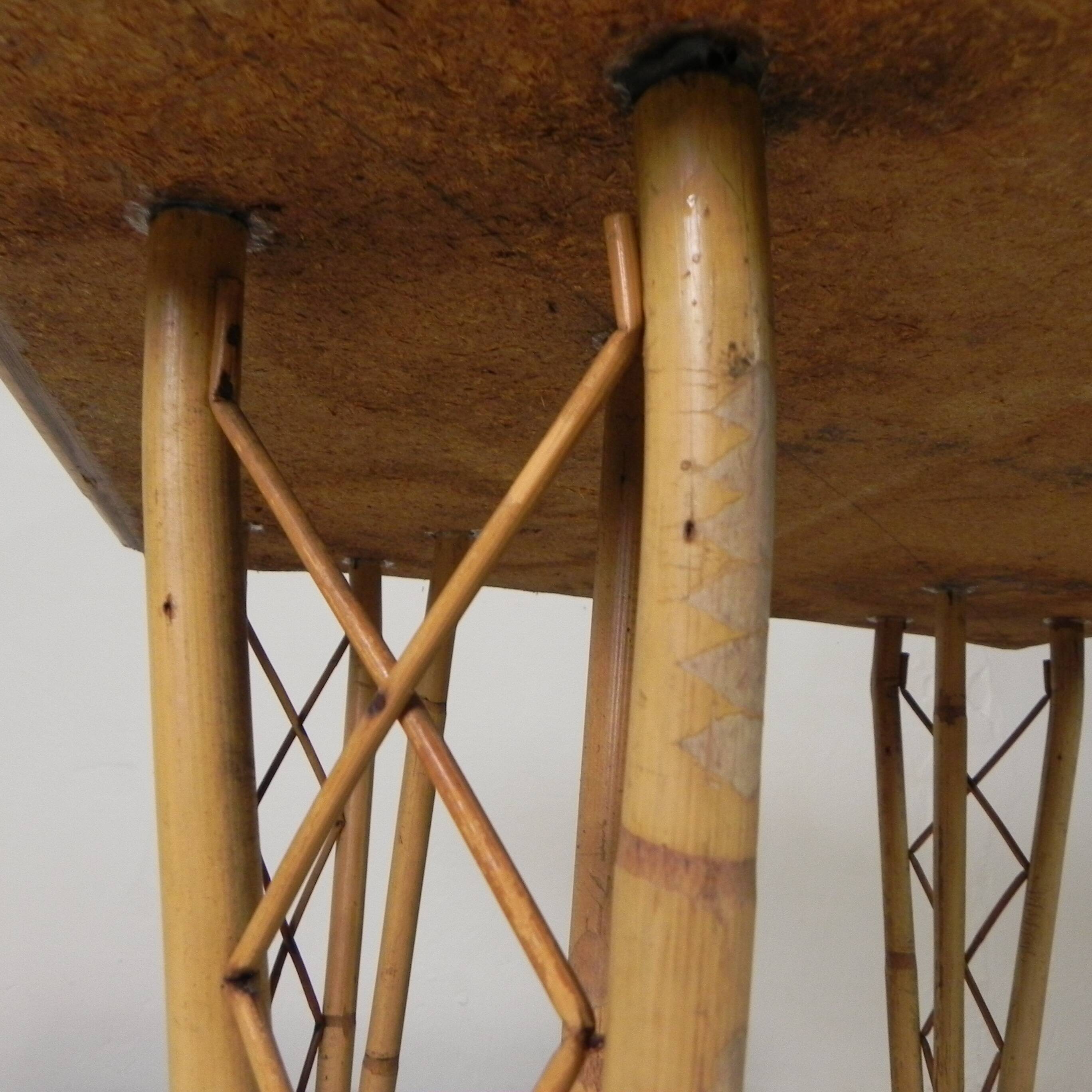 Vintage bamboo dining table with red, white and blue checks, 1950s