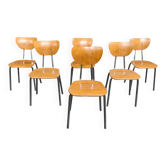 Lot de 6 chaises type ecole chrome et bois 1970