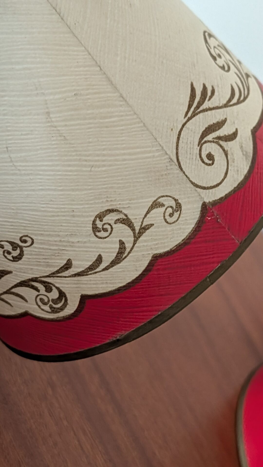 Pair of red and gold parchment lampshades