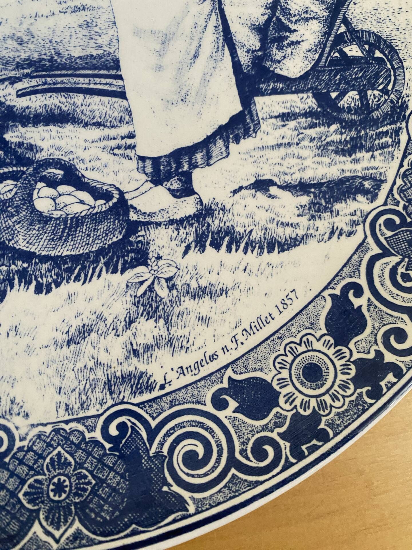 Large vintage wall plate in Delft pottery "L'Angélus" by Chemkefa