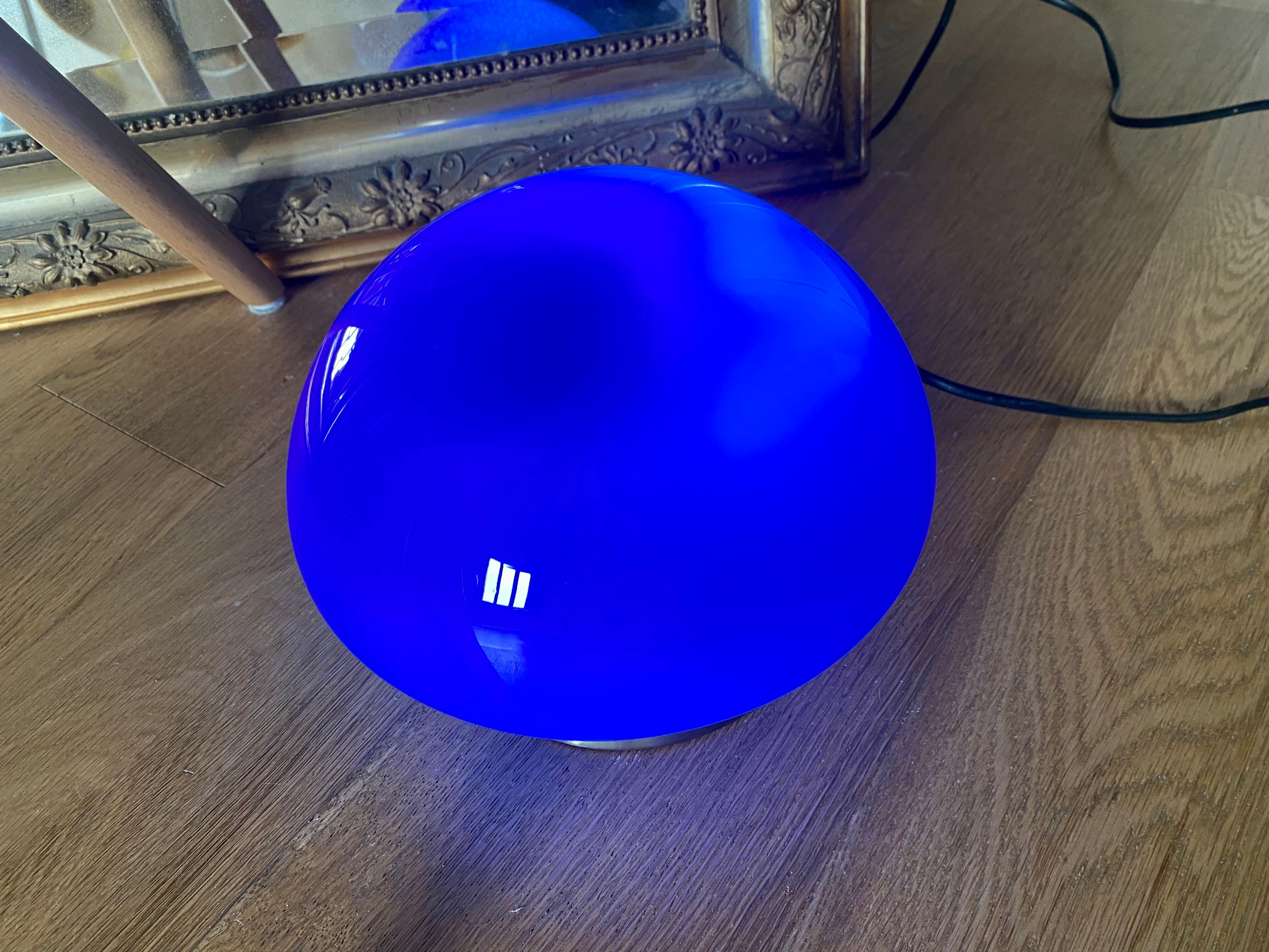 Lampe champignon vintage verre bleu roi