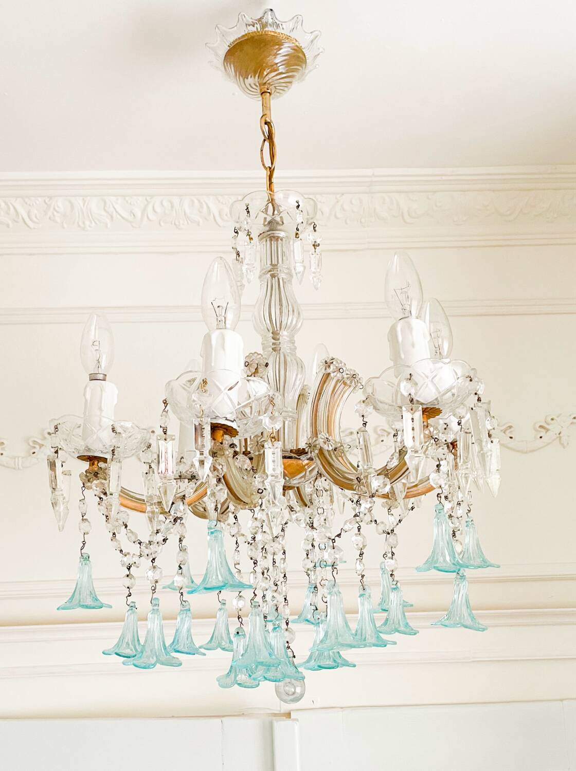 Lustre Marie-Thérèse en cristal et verre de Murano bleu