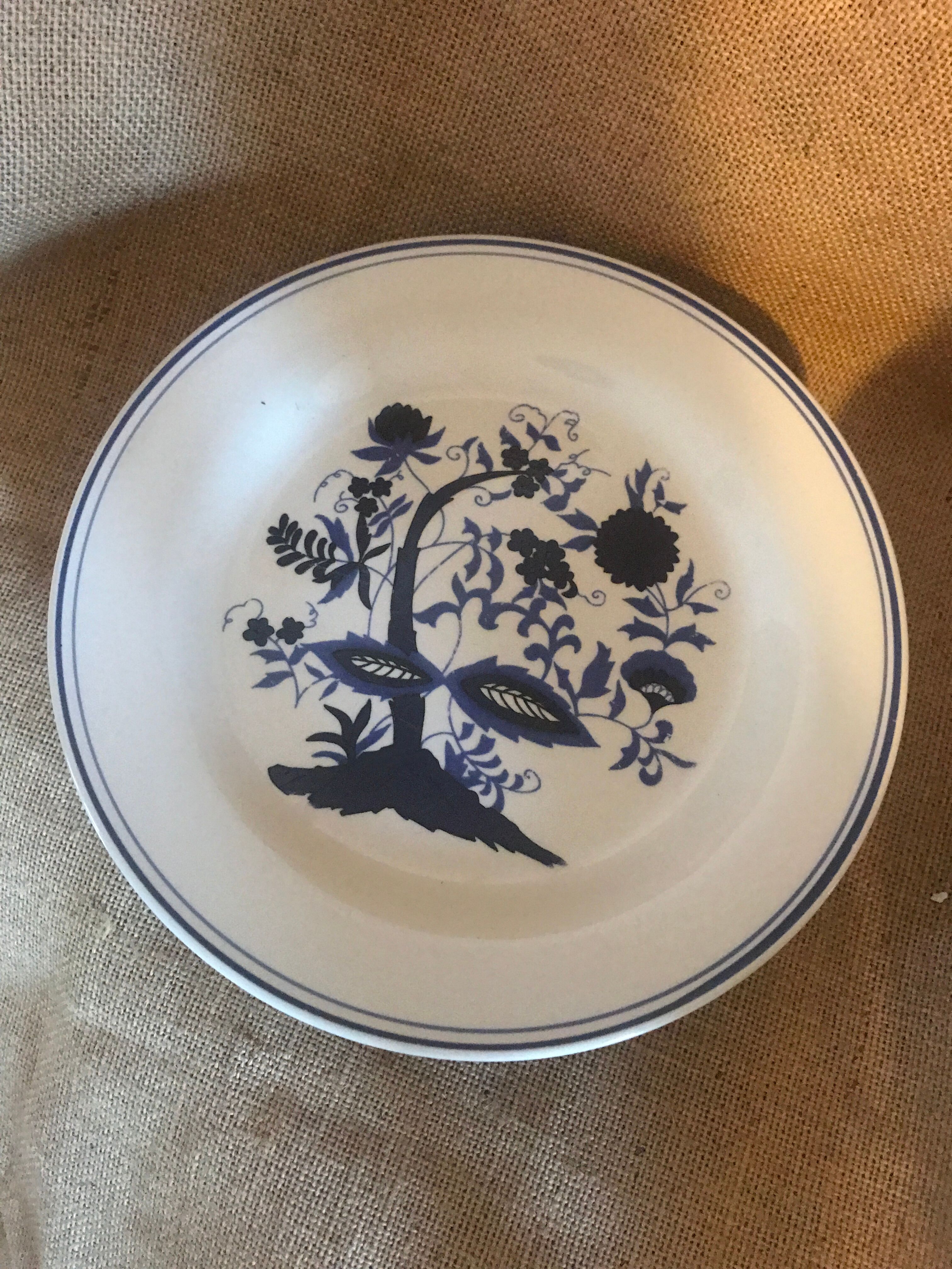6 flat plates with blue English porcelain dessert