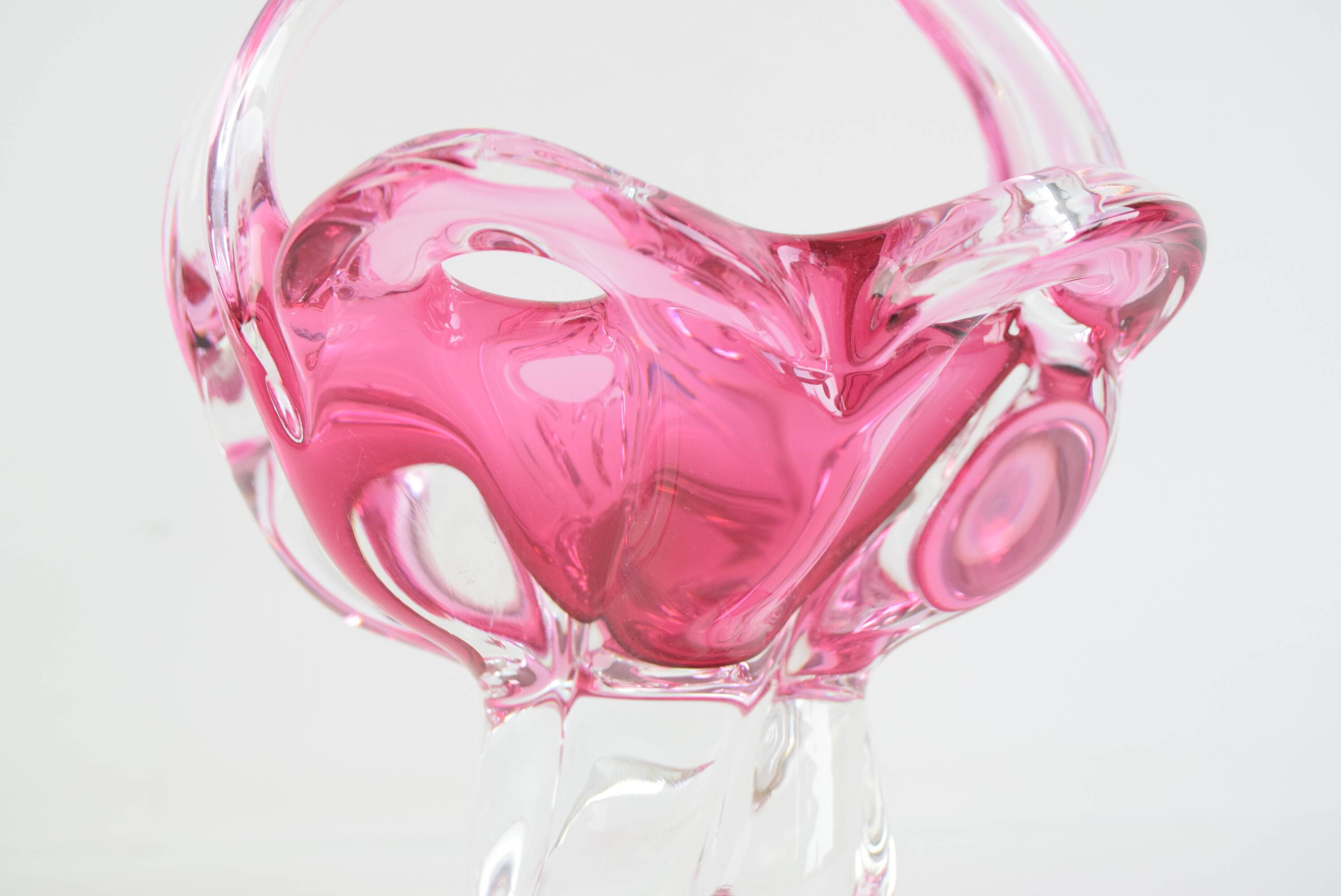 Mid-Century Czech Art Glass Basket Bowl by Josef Hospodka