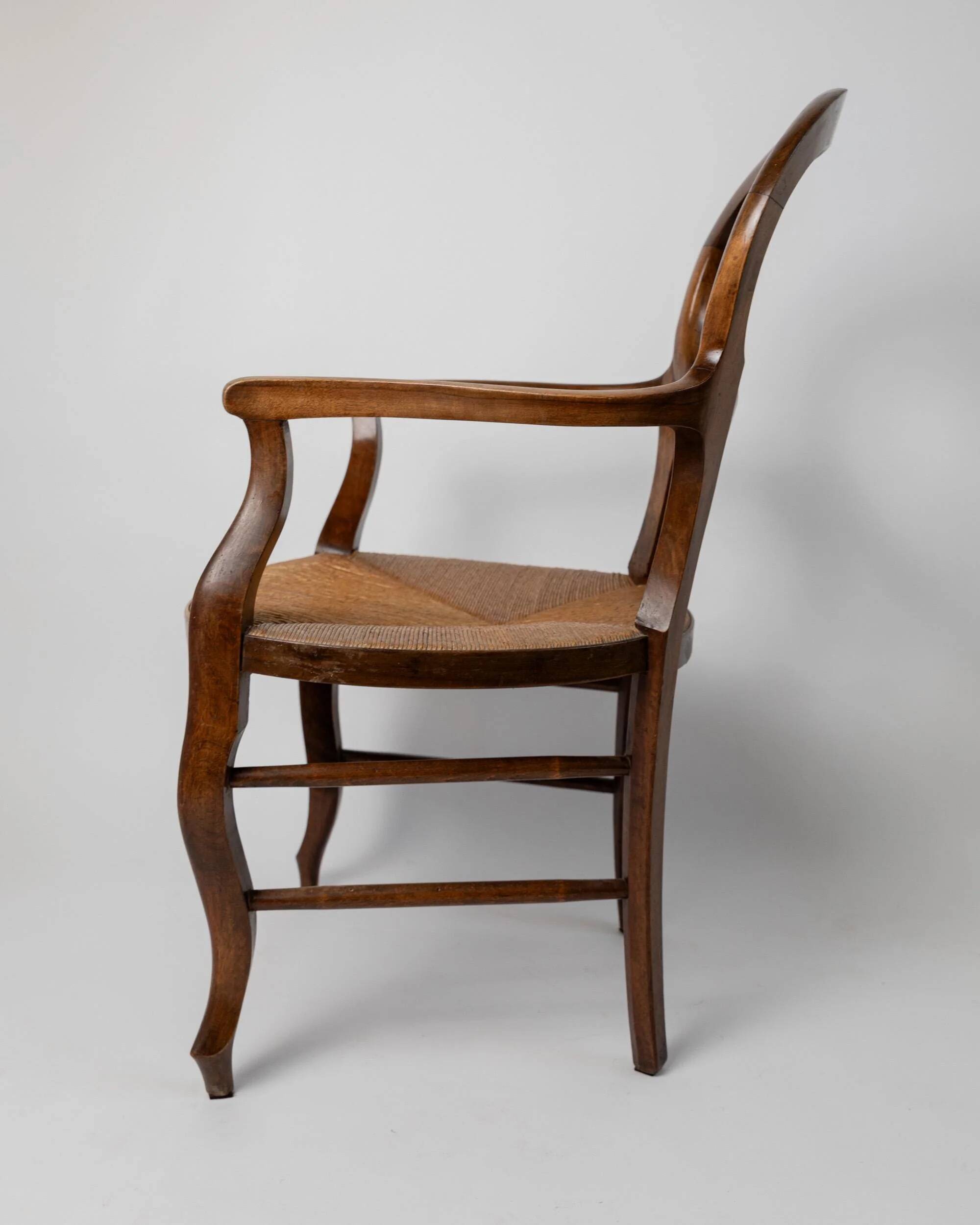 Vintage set of 2 Louis-Philippe armchairs from the 19th century, cherry wood chairs, hand-woven straw seats, antique Italian seat, elegant gift.