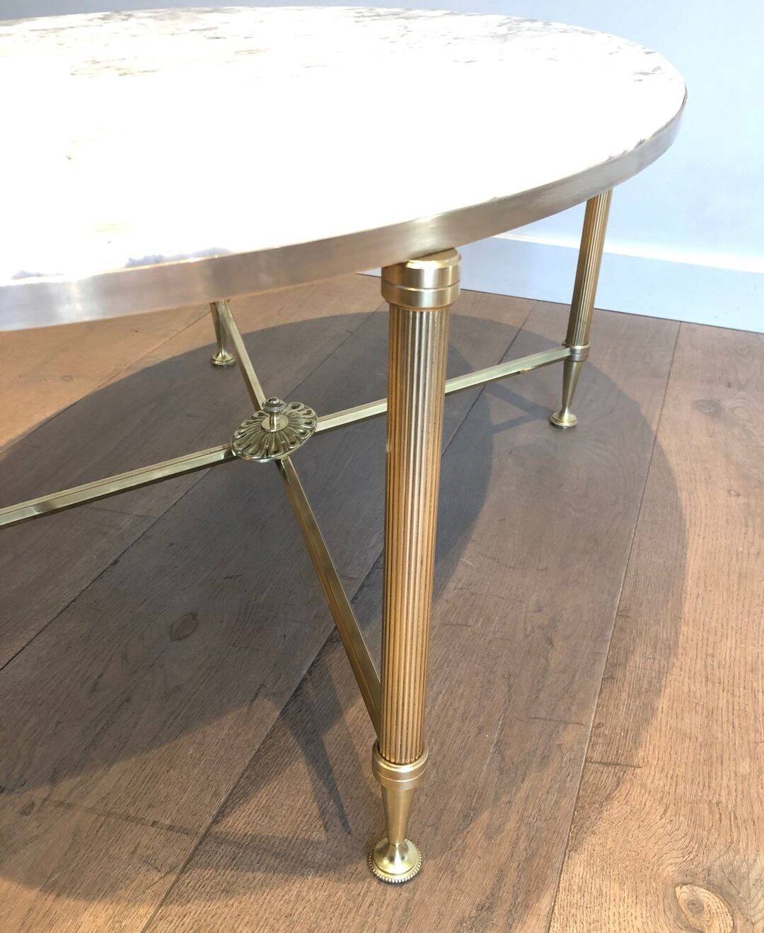 Neoclassical Oval Coffee Table in Brass and Carrara Marble, Janse House