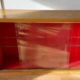 Glass wall shelf in light oak 1960
