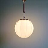 Art Deco pendant light in pleated white opaline glass, 1920s-30s