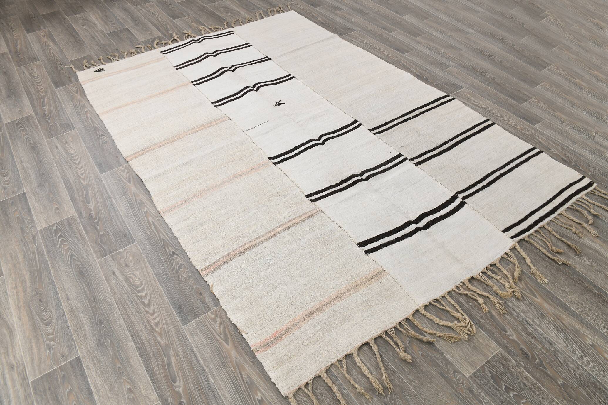 Beige & Black Striped Vintage Kilim Rug, 170x256 Cm