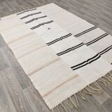 Beige & Black Striped Vintage Kilim Rug, 170x256 Cm