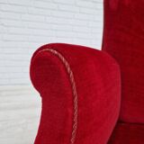1960s, danish high back vintage armchair in cherry-red velour
