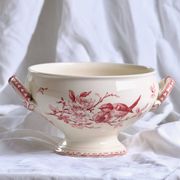 Salad bowl, soup tureen in pink ironware Sarreguemines "Favori" service, 19th century