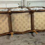 Louis XV bench in carved wood with oak patina, 18th century