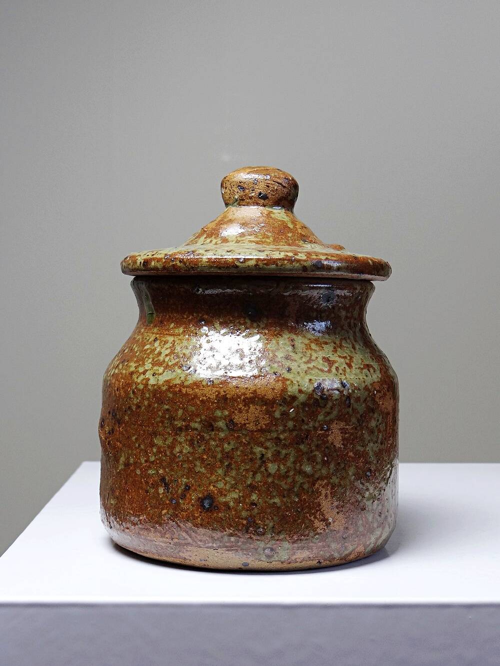 Tobacco or spice jar, vintage pyrite stoneware box, La Borne craftsmanship