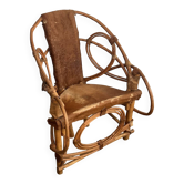 Fauteuil Moderniste Organique en Rotin et Peau de Vache, Travail Italien, A