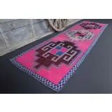 1970s Vintage Turkish Oushak Diamond Wool Runner 98x334