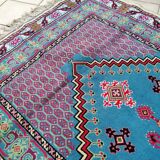 Tunisian carpet in turquoise wool and fuchsia 157x267cm