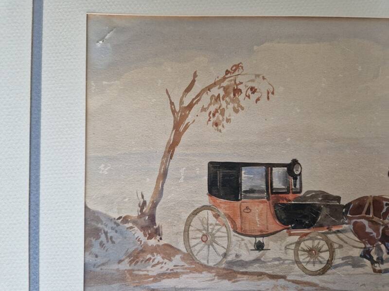 Johnny Audy (active 1840-1880) - Watercolor on paper - "The diligence" - Signed lower right