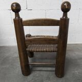 Brutalist children's chair by Charles Doudouyt 1960 oak and wicker
