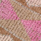 3x10 Fuchisa Pink & Caremel Brown Geometric Pattern Vintage Runner Rug