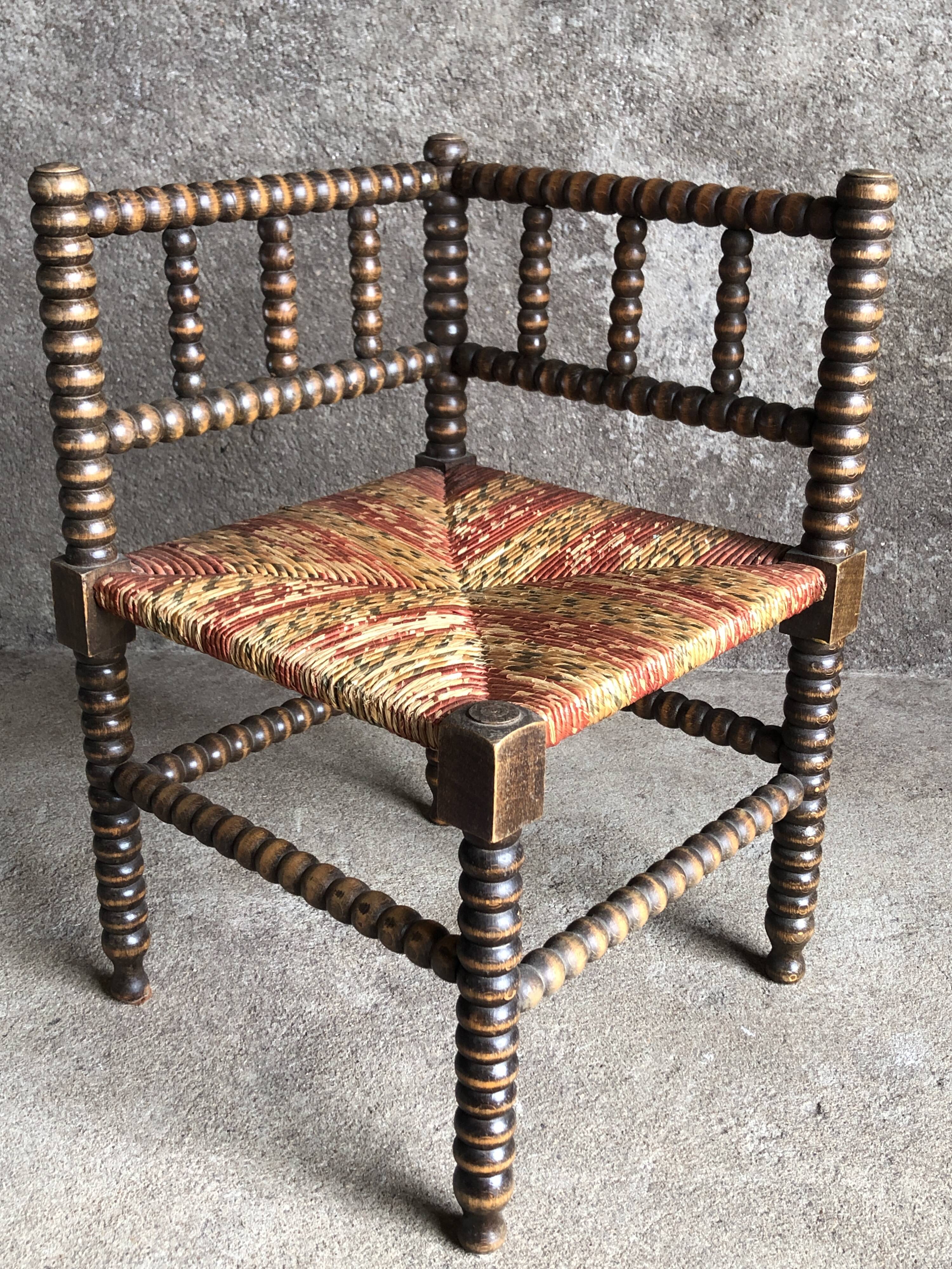 Turned wood corner chair