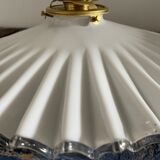 Vintage suspension lamp in serrated white opaline