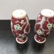 Pair of vase ancient chinese ceramics white - red decor vintage flowers