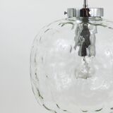 Grande lampe suspension globe en verre à bulles Limburg & chrome, Allemagne, années 1970