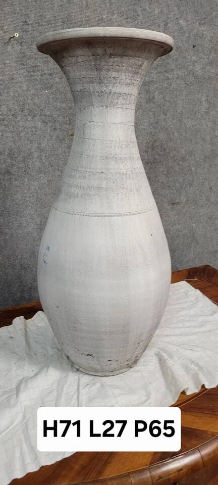 Vintage whitewashed pottery and wicker vase circa 1980