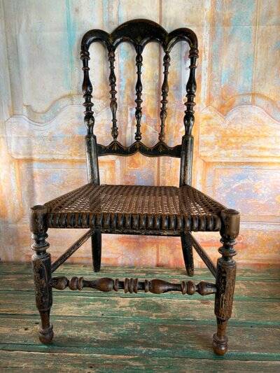 Child's Chair Napoleon III in Blackened Wood and Cane – Late 19th Century