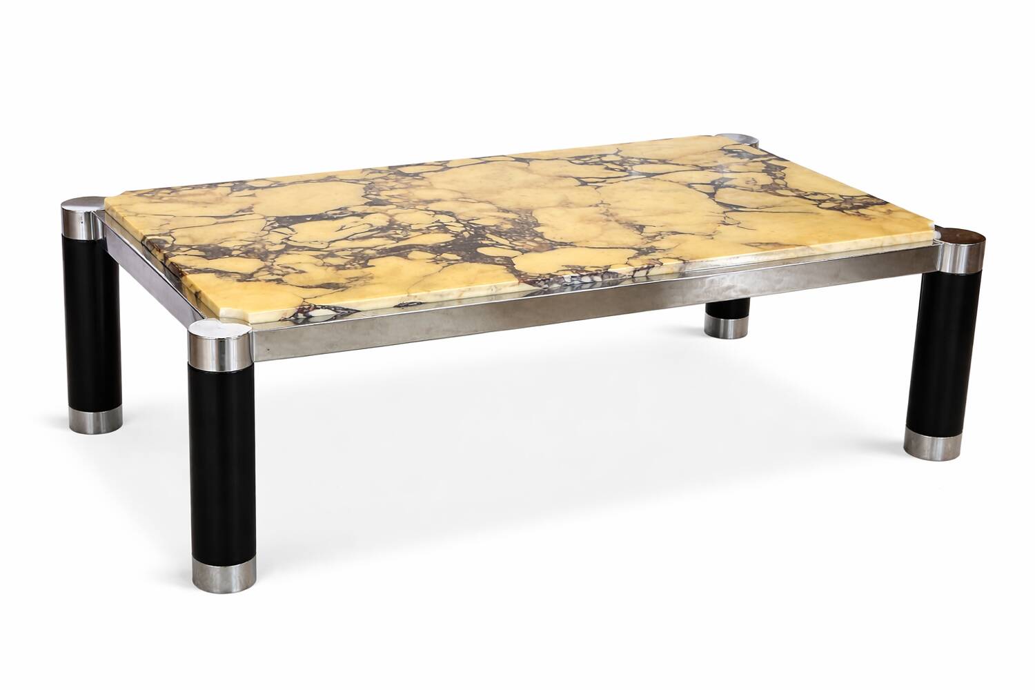 Vintage coffee table in yellow marble & metal – 1970s design – 120 ×