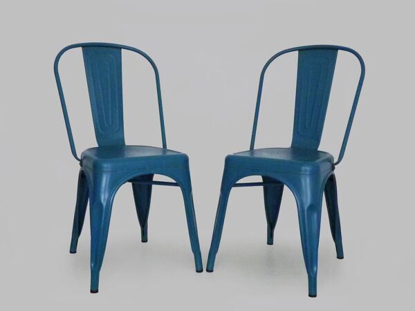 Paire de Chaises A Tolix en métal bleu Xavier Pauchard