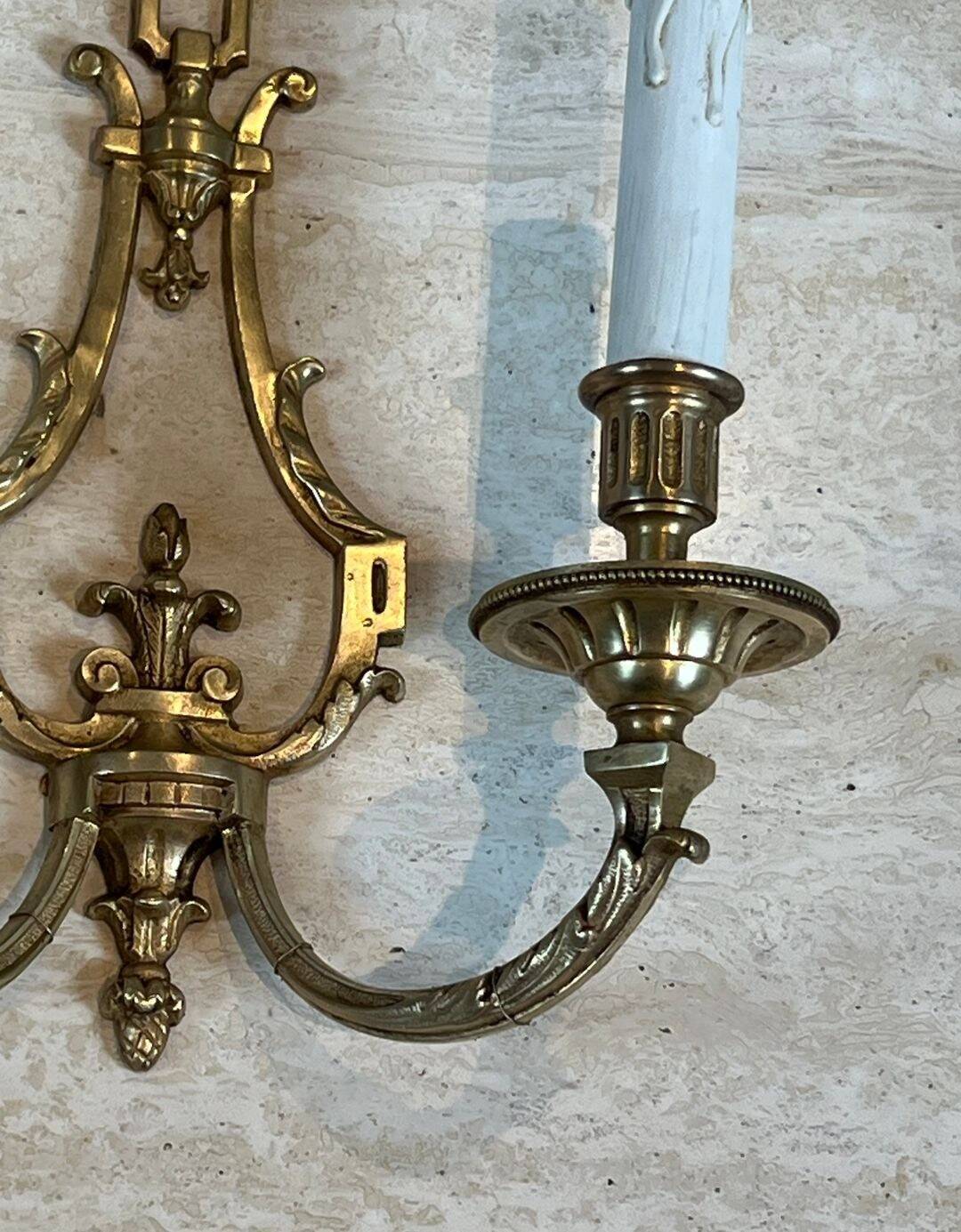 Pair of Bronze Wall Lights in Louis XVI Style by Lucien Gau