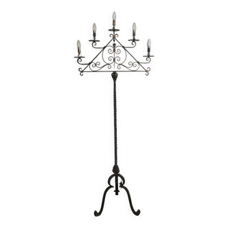 Wrought iron floor lamp with 5 light arms, 1940