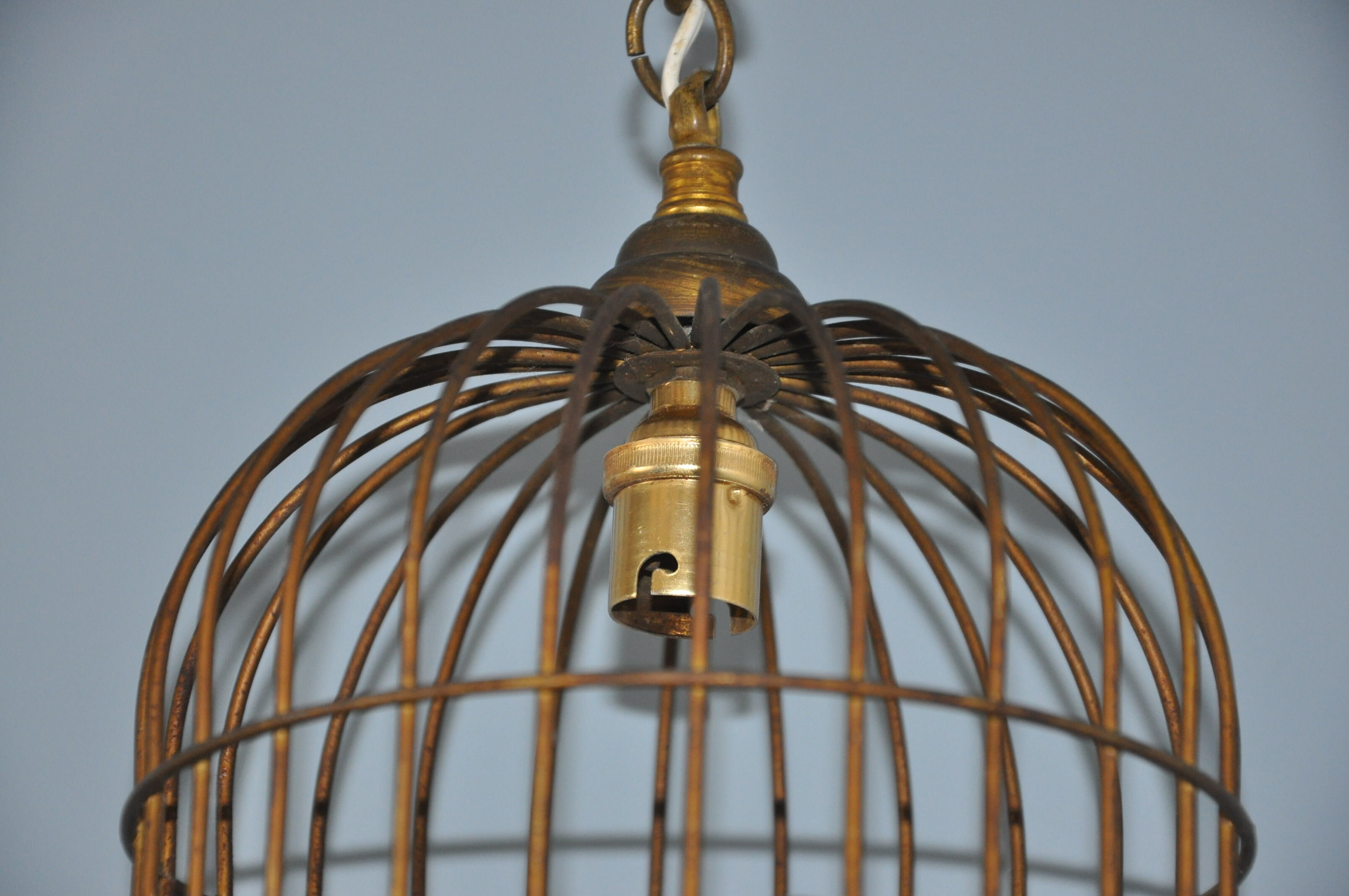 Lustre suspension cage à oiseaux vintage