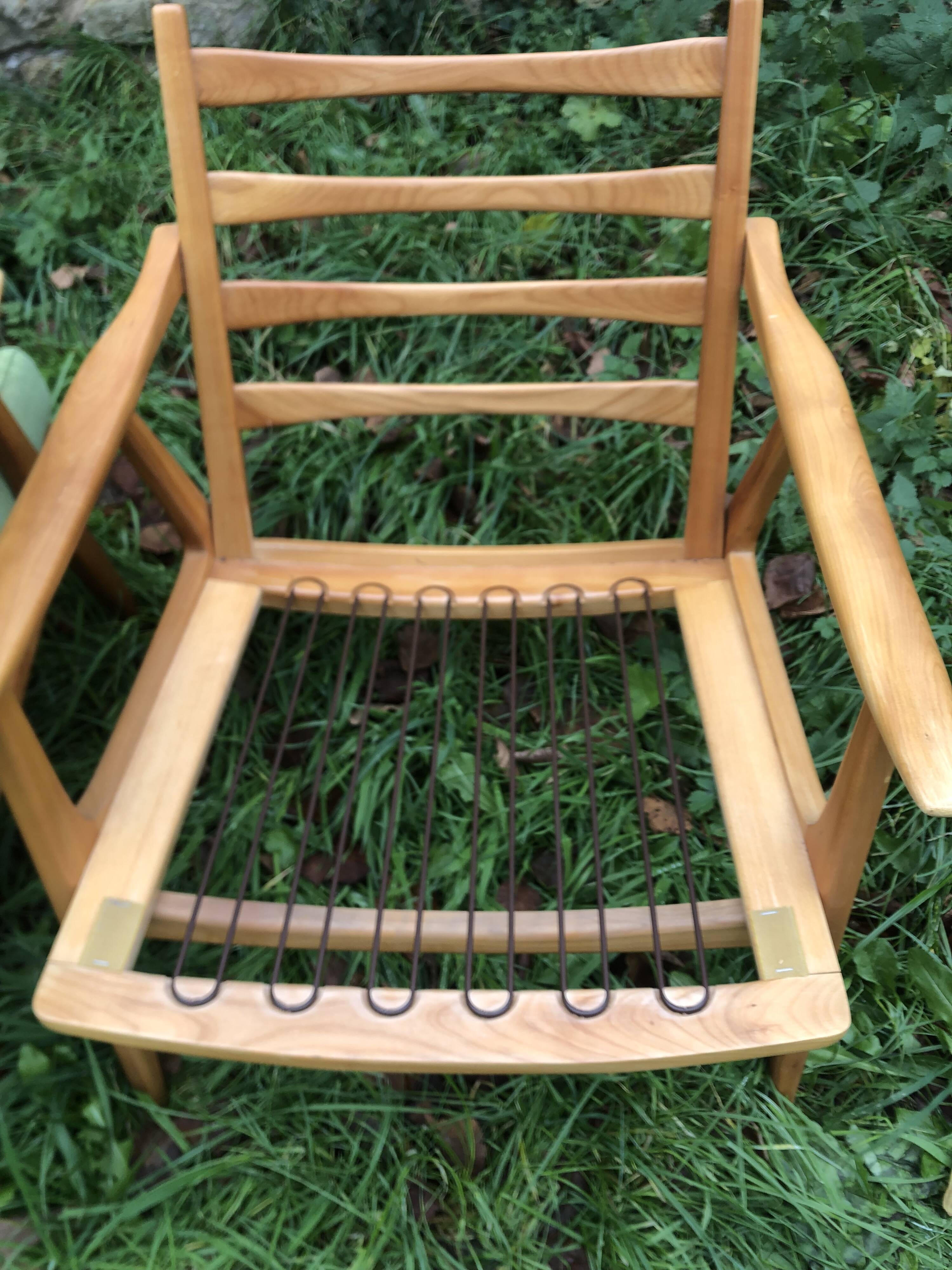 Fauteuils scandinaves bois blond vintage Années 60