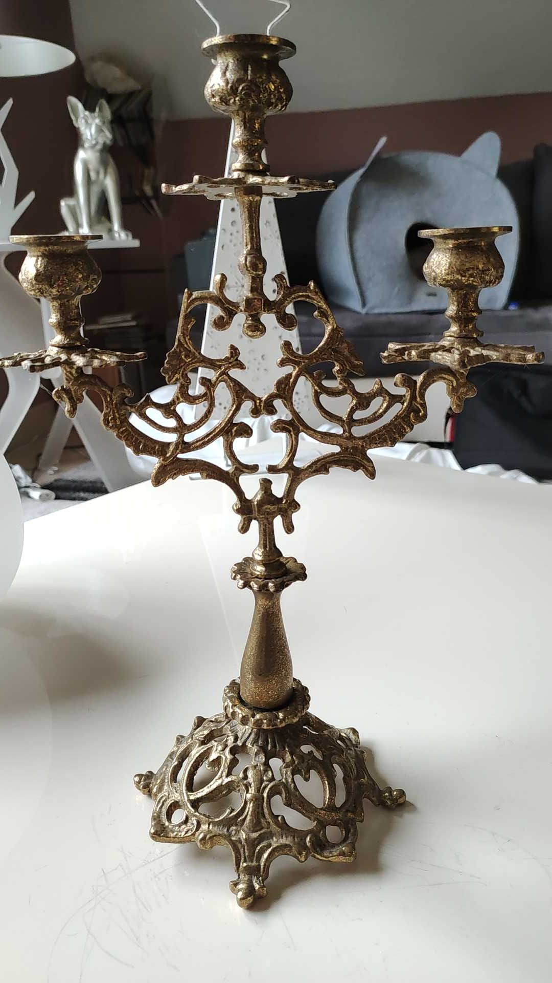 Elegant Antique Chandelier/Candelabra 3 fires in gilded patinated bronze. Baroque/Rococo/Shabby chic style