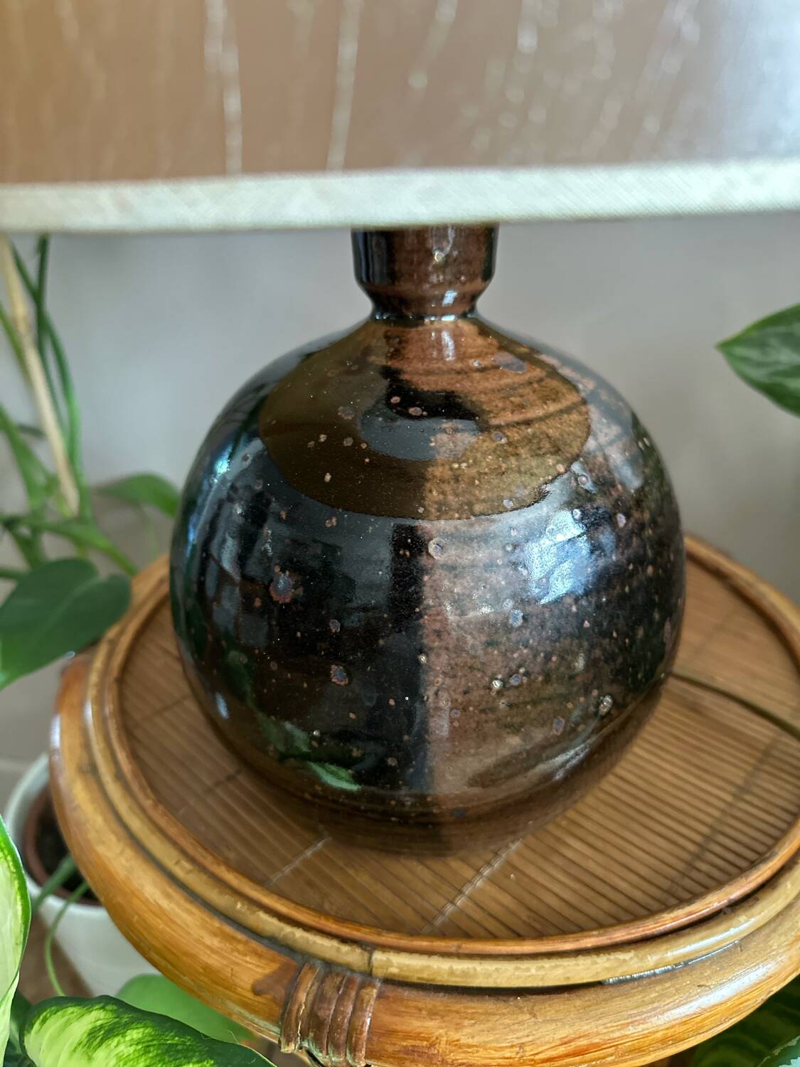 Sandstone ball lamp by Guy Baudat, vintage ceramic